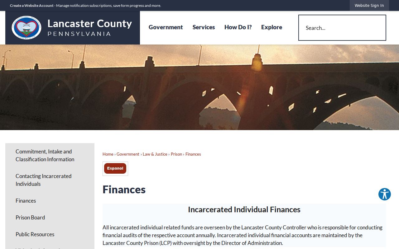 Lancaster County arrest history and inmate finance information