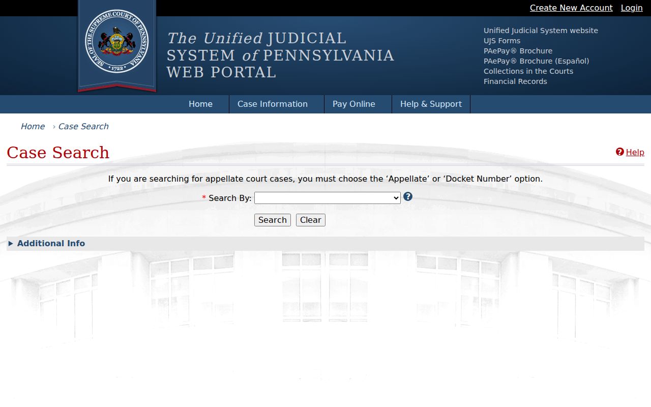 Lancaster County criminal court case search on the UJS portal