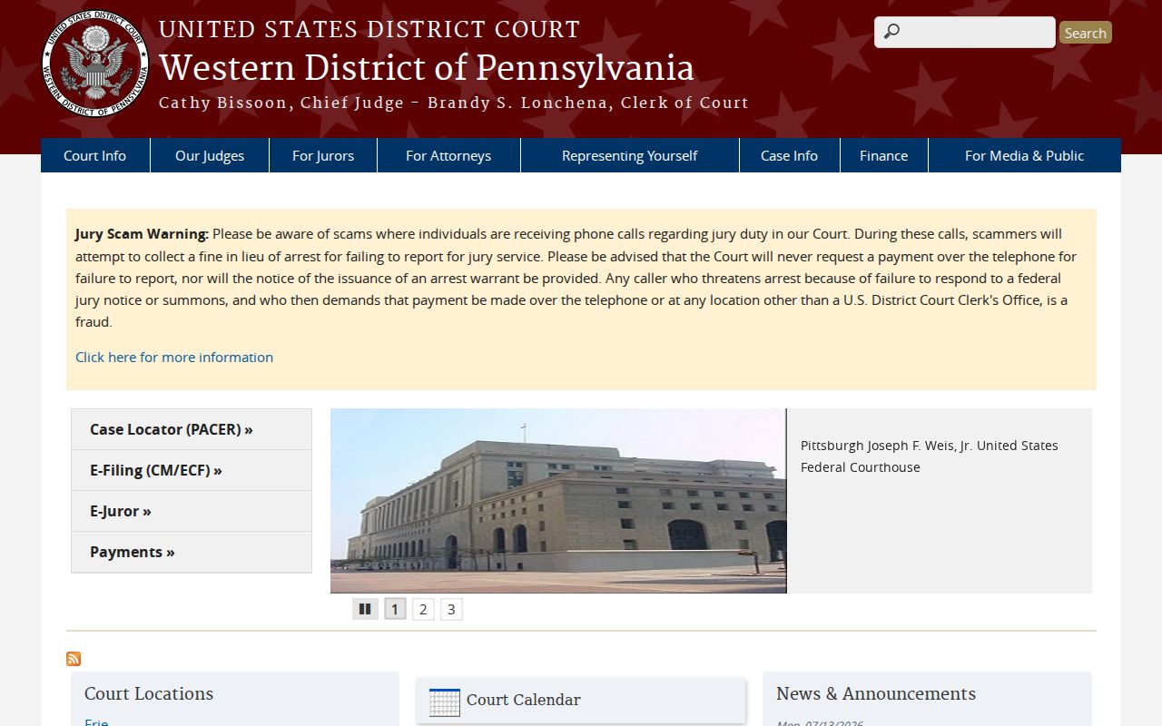 Eastern District court information for federal Elizabethtown criminal records