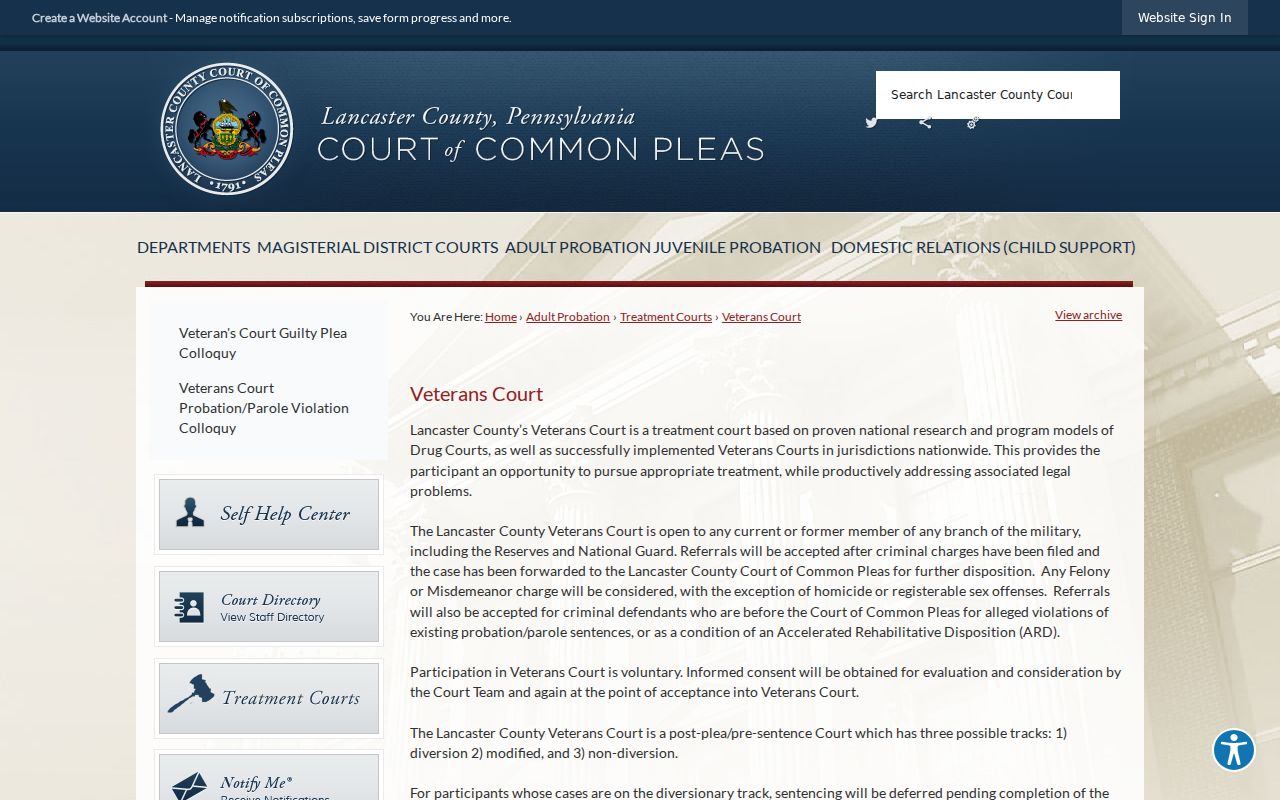Lancaster Veterans Court information for Elizabethtown criminal records