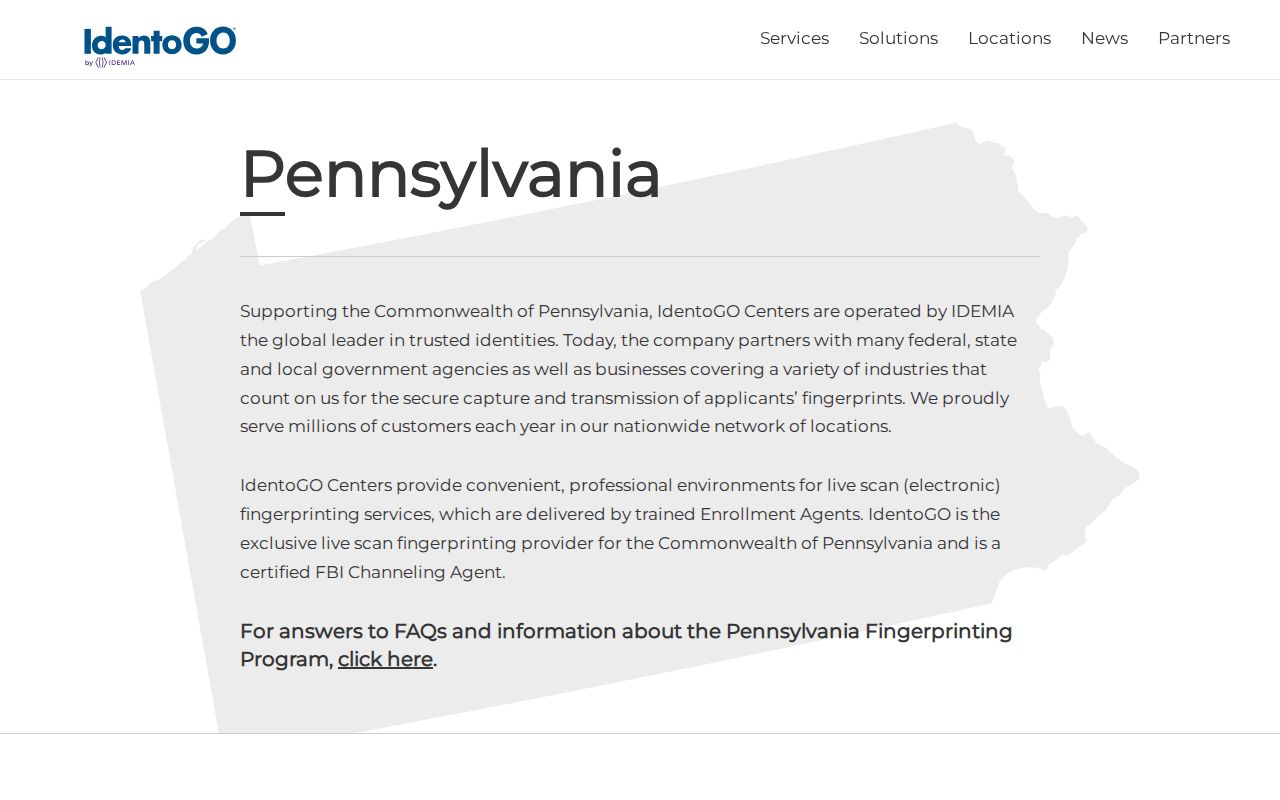 IdentoGO fingerprint locations for Lancaster County criminal history clearances