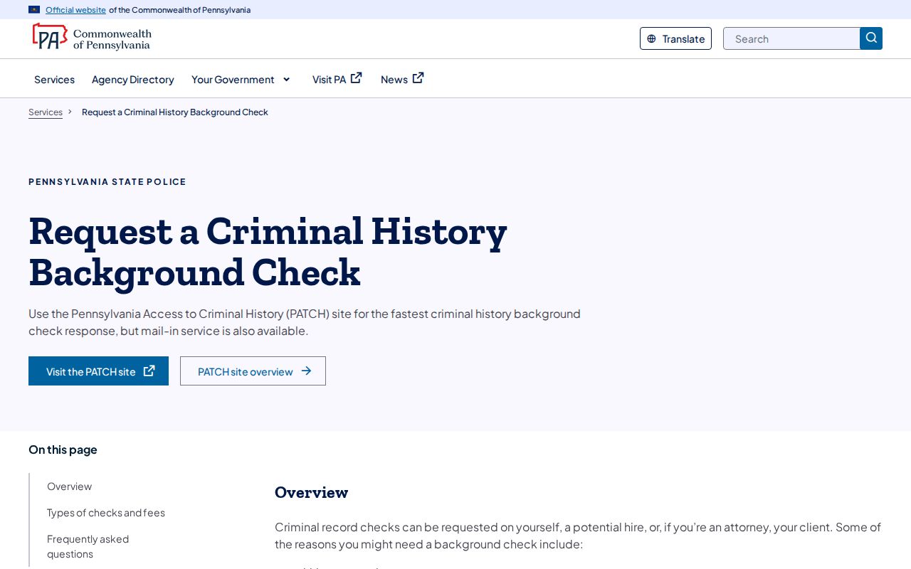 Pennsylvania State Police Lancaster County criminal history check options